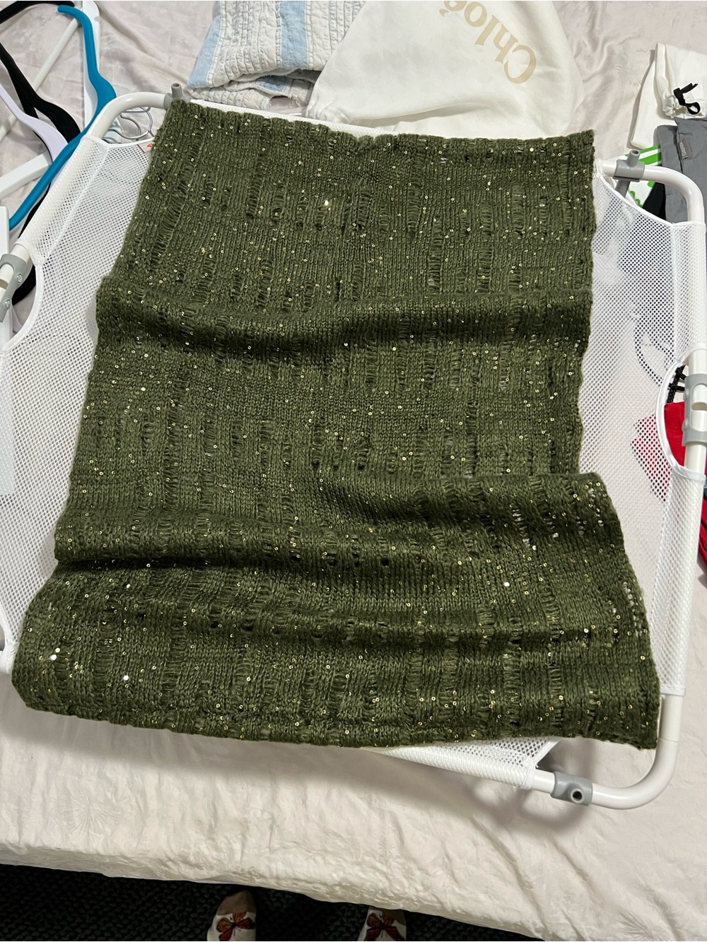 Olive Green with gold Sequin Knit Women’s snood/scarf